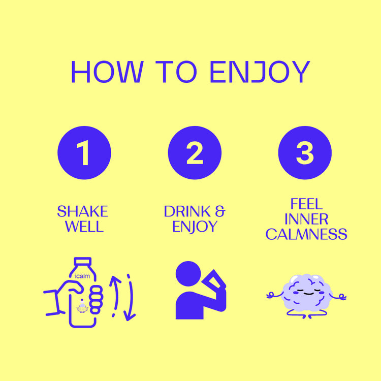 How to enjoy icalm stress and anxiety relief shots, shake well, drink and enjoy, feel inner calmness