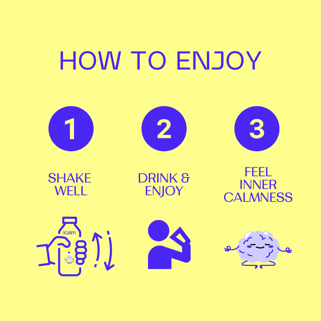 How to enjoy icalm stress and anxiety relief shots, shake well, drink and enjoy, feel inner calmness